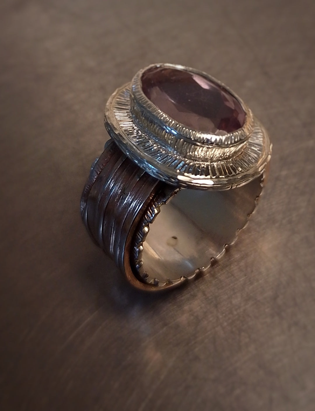 Ring with ametrine quartz band