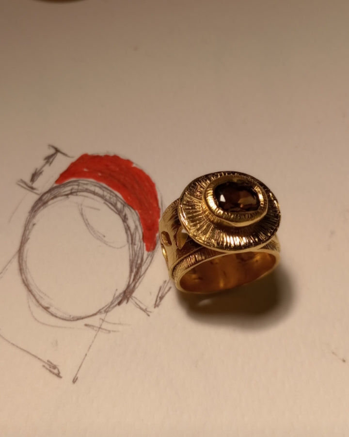 Smoky Quartz Band Ring – Gold Plated Bronze | Handmade